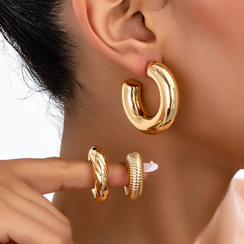 Planderful Vienna Verve Earrings Set – Fashionable Metal Texture Design