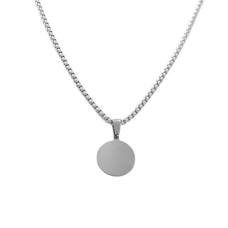 Stylish Titanium Steel Round Pendant Necklace for Men with Retro Sequined Design