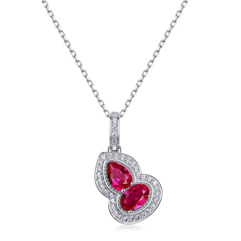 S925 Sterling Silver Lab-Grown Gemstone Gourd Pendant Necklace