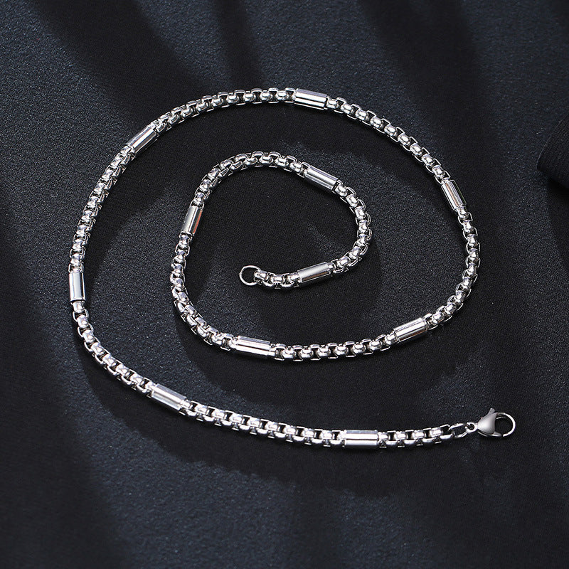 Stainless Steel Square Pearl Chain Thick Necklace for Men