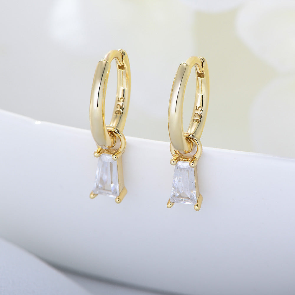 Geometric Square Zircon Earrings, S925 Sterling Silver Style Small And Exquisite Zircon Earrings.