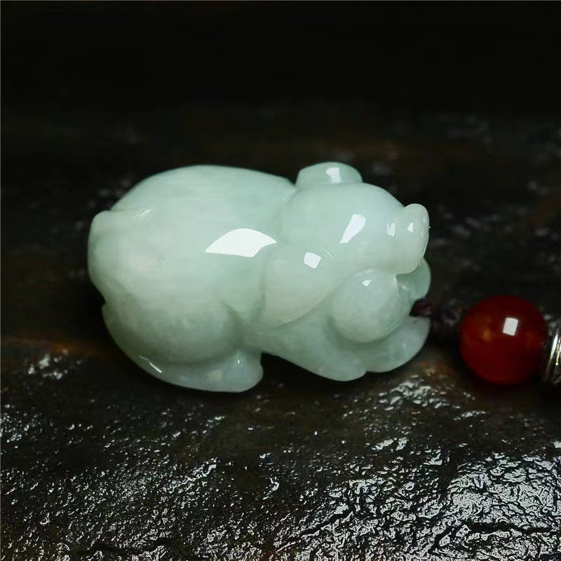 Jade Pig Zodiac Pendant - Sterling Silver Myanmar Jewelry