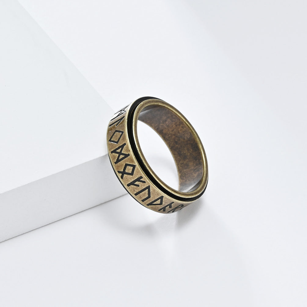 Retro Style Nordic Viking Text Titanium Steel Ring for All