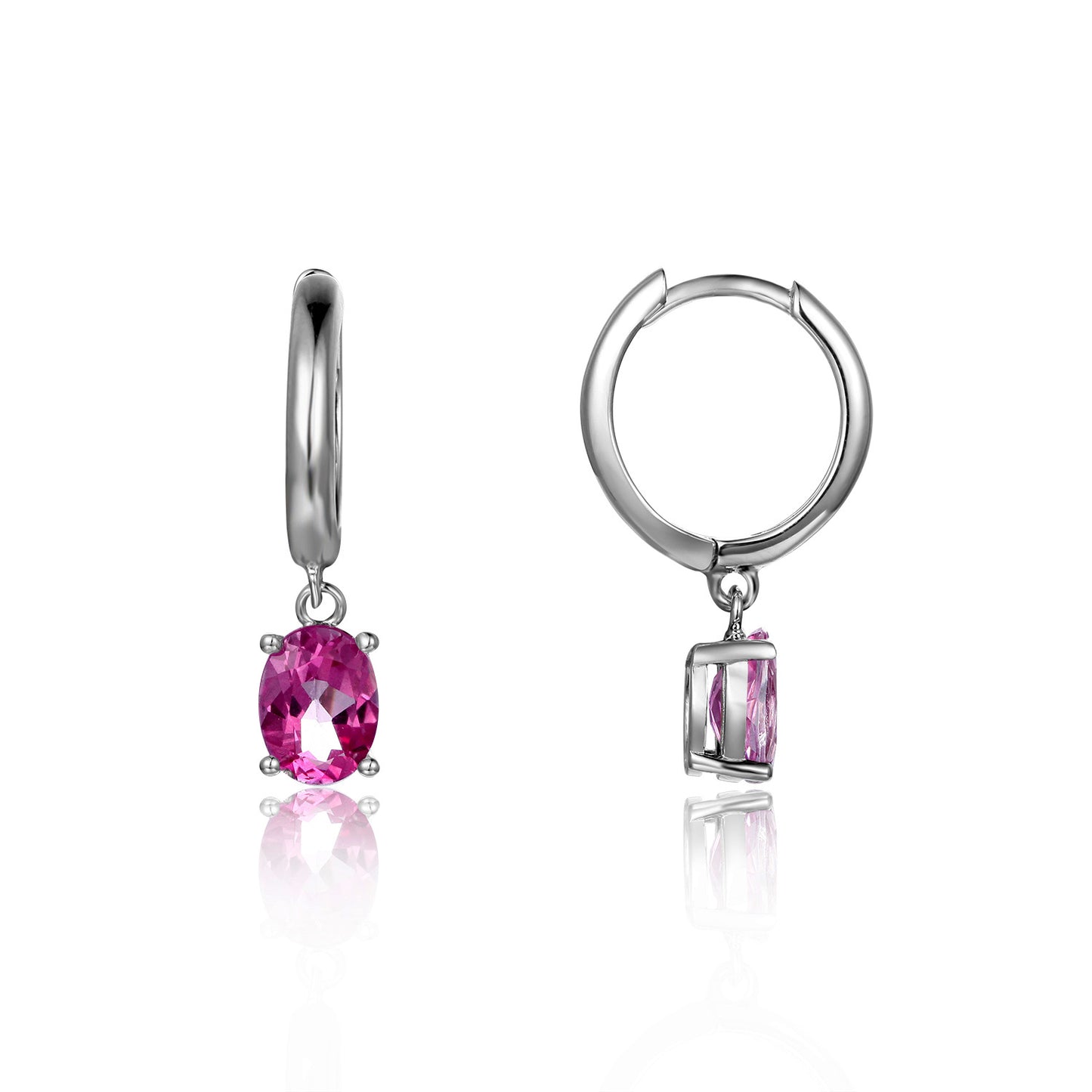 Solitaire Oval Natural Gemstone Pendant Silver Hoop Earrings