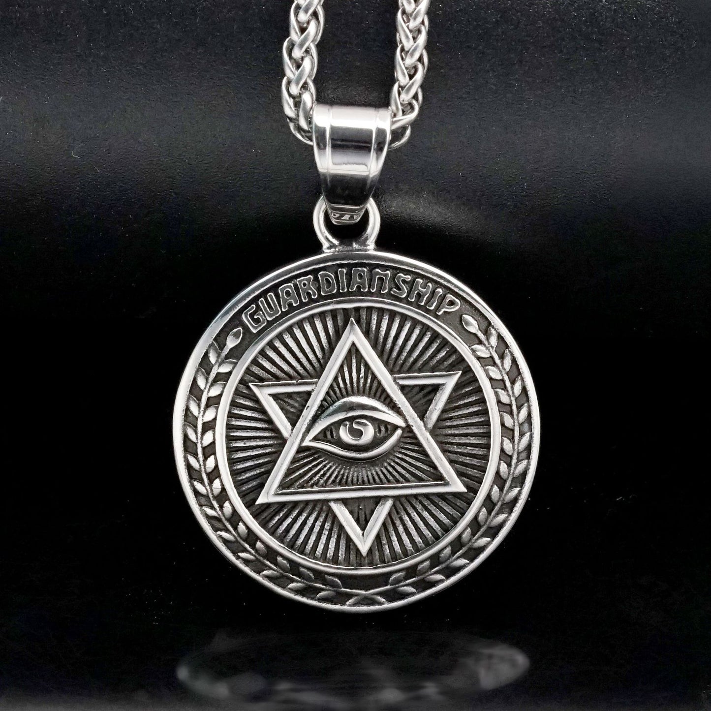 Steel Necklace - Vintage Horus Eye Hexagram Pendant on Bonded Stainless Steel Chain by Planderful