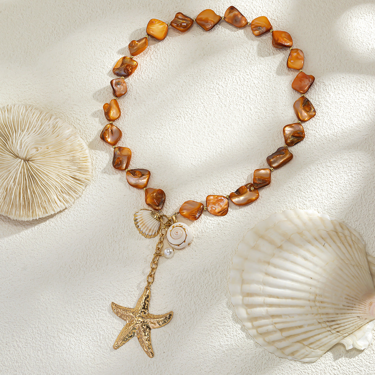 Ocean Wind Shell Piece Starfish Necklace Vacation Irregular Necklace