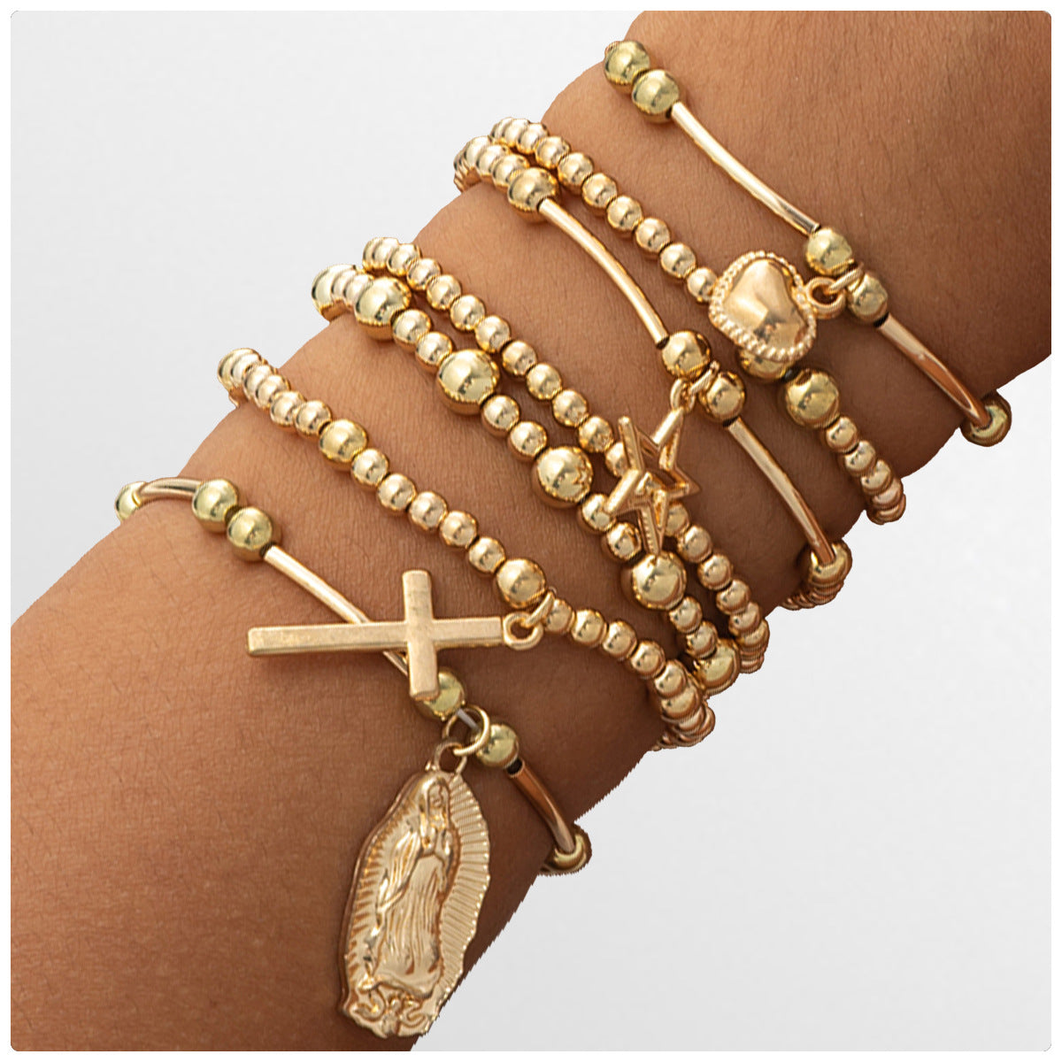 Planderful Beaded Cross Pendant Elastic Bracelet for Women Ethnic Boho Statement Jewelry Vienna Verve