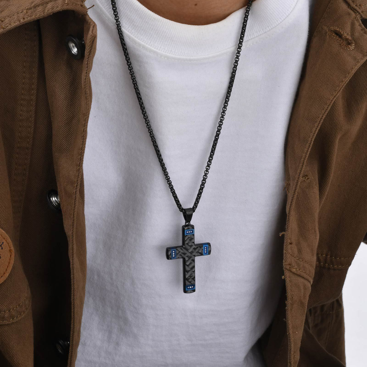 Cross Zircon Black Stainless Steel Necklace for Men
