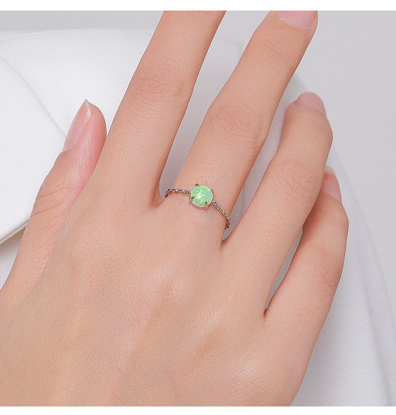 925 Sterling Silver Opal Geometric Ring
