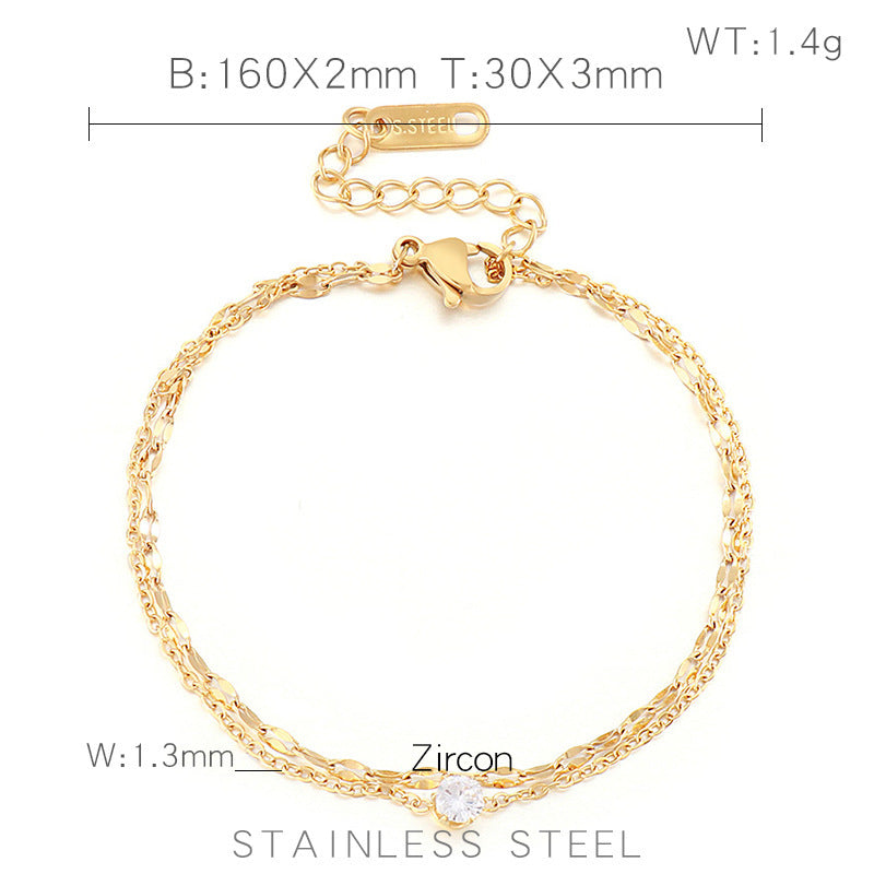 Double-Layer Stainless Steel Women's Bracelet – Commuting Zircon For Girlfriend
