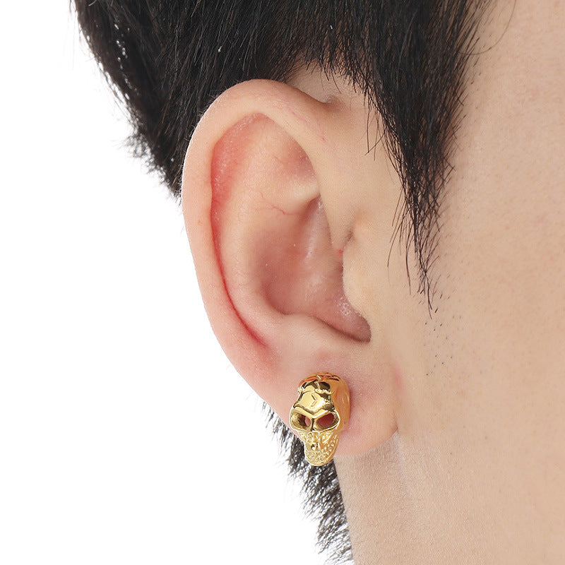 Planderful Edgy Skull Head Stud Earrings For Men Stainless