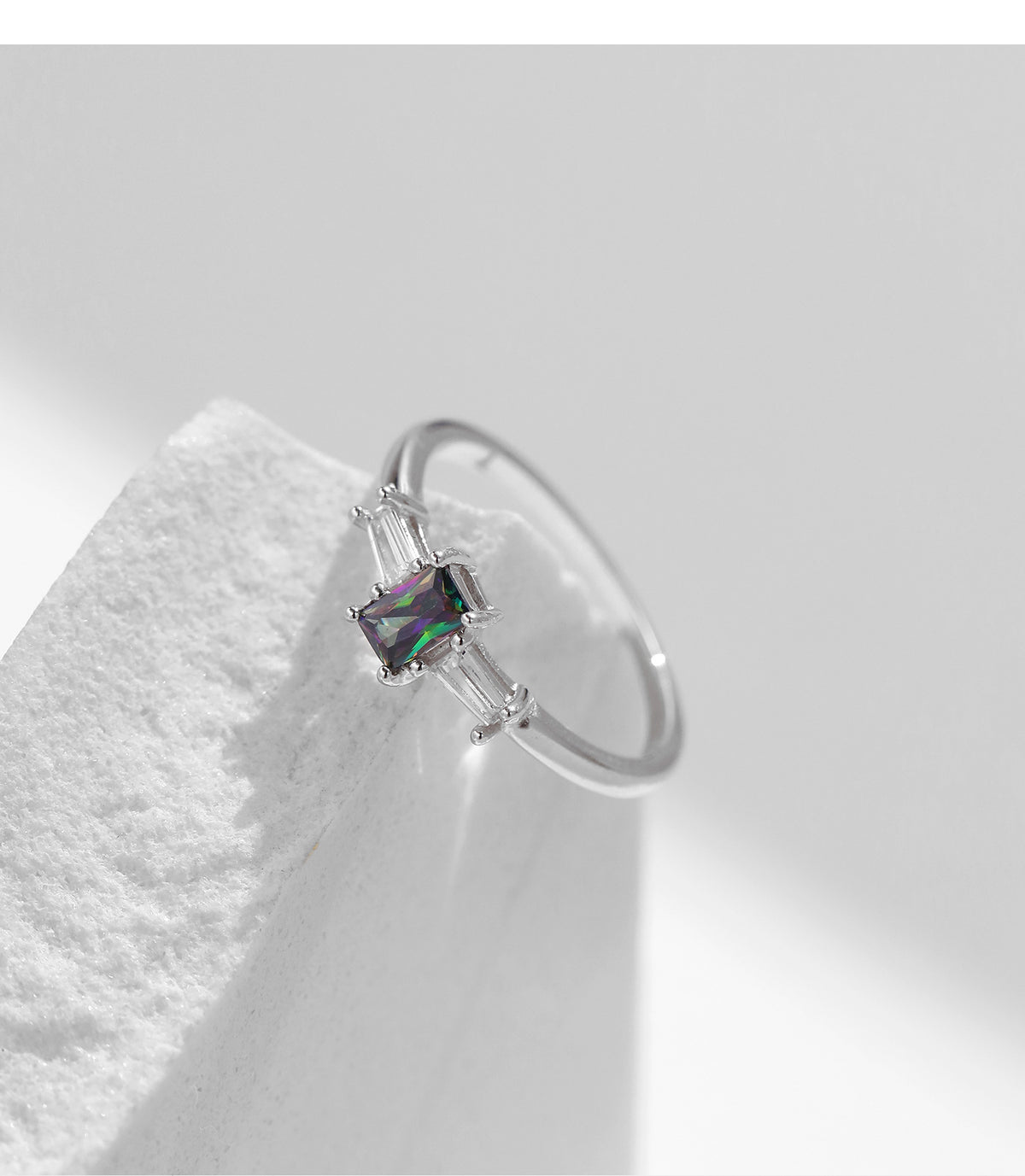 925 Sterling Silver Colorful Zircon Crystal Ring