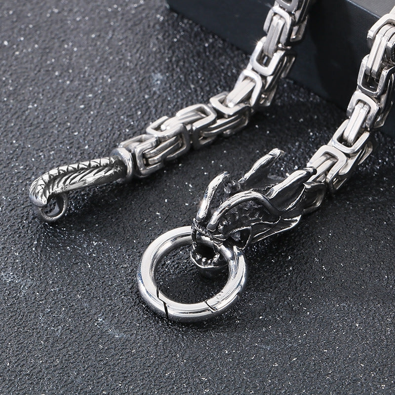 Planderful Zodiac Bracelet for Men Steel Dragon Emperor Chain