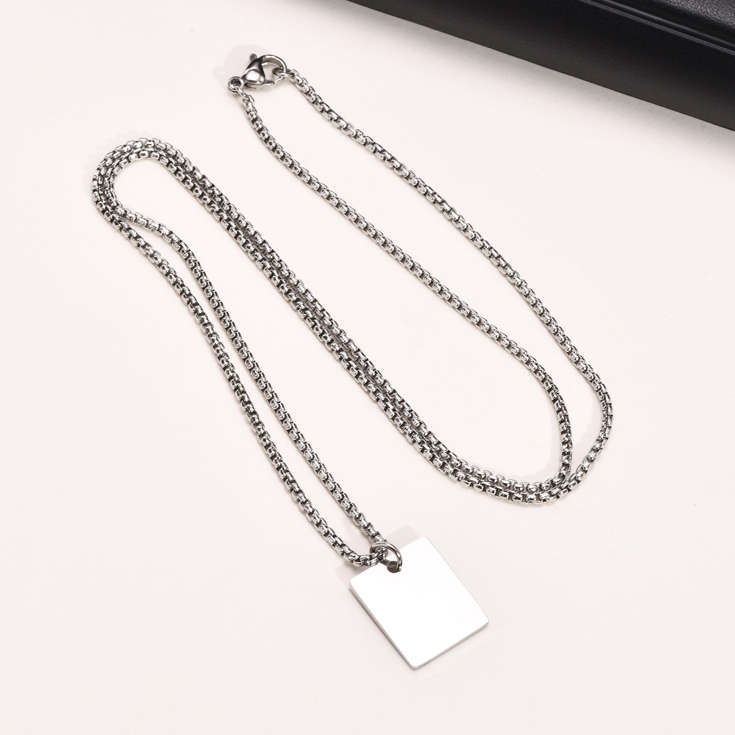 Personality Stainless Steel Square Brand Glossy Pendant Necklace Men's Hip Hop Jewelry Wholesale