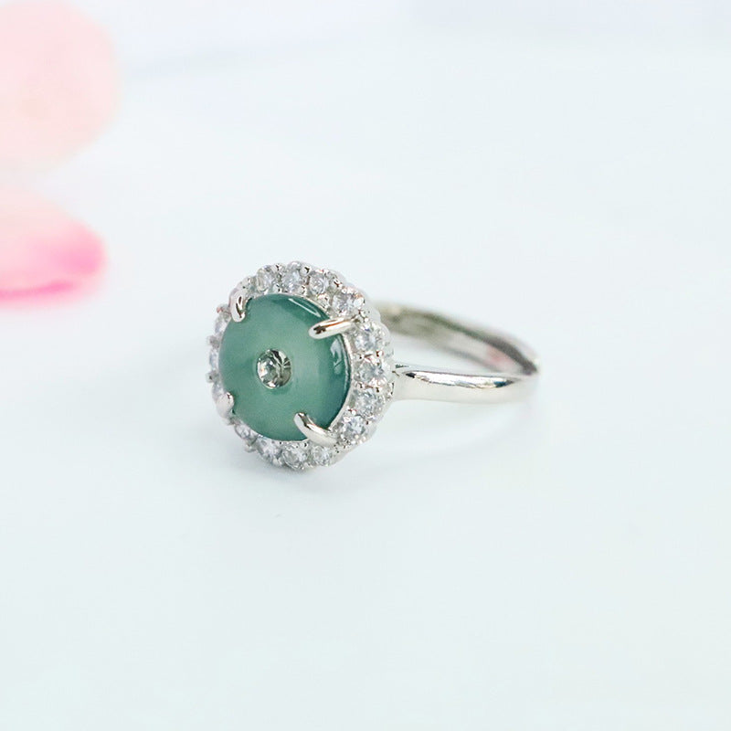 Blue Water Jadeite Peace Buckle 10 mm Ring