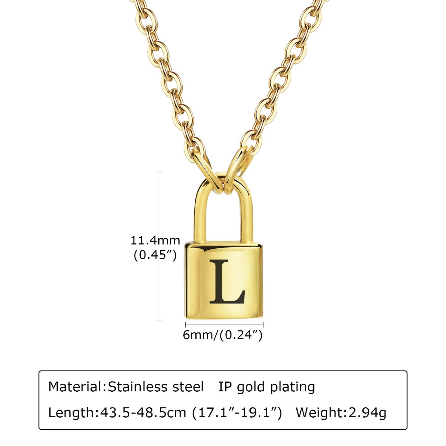 26 English Letter Pendant Necklace Stainless Steel Lock Jewelry