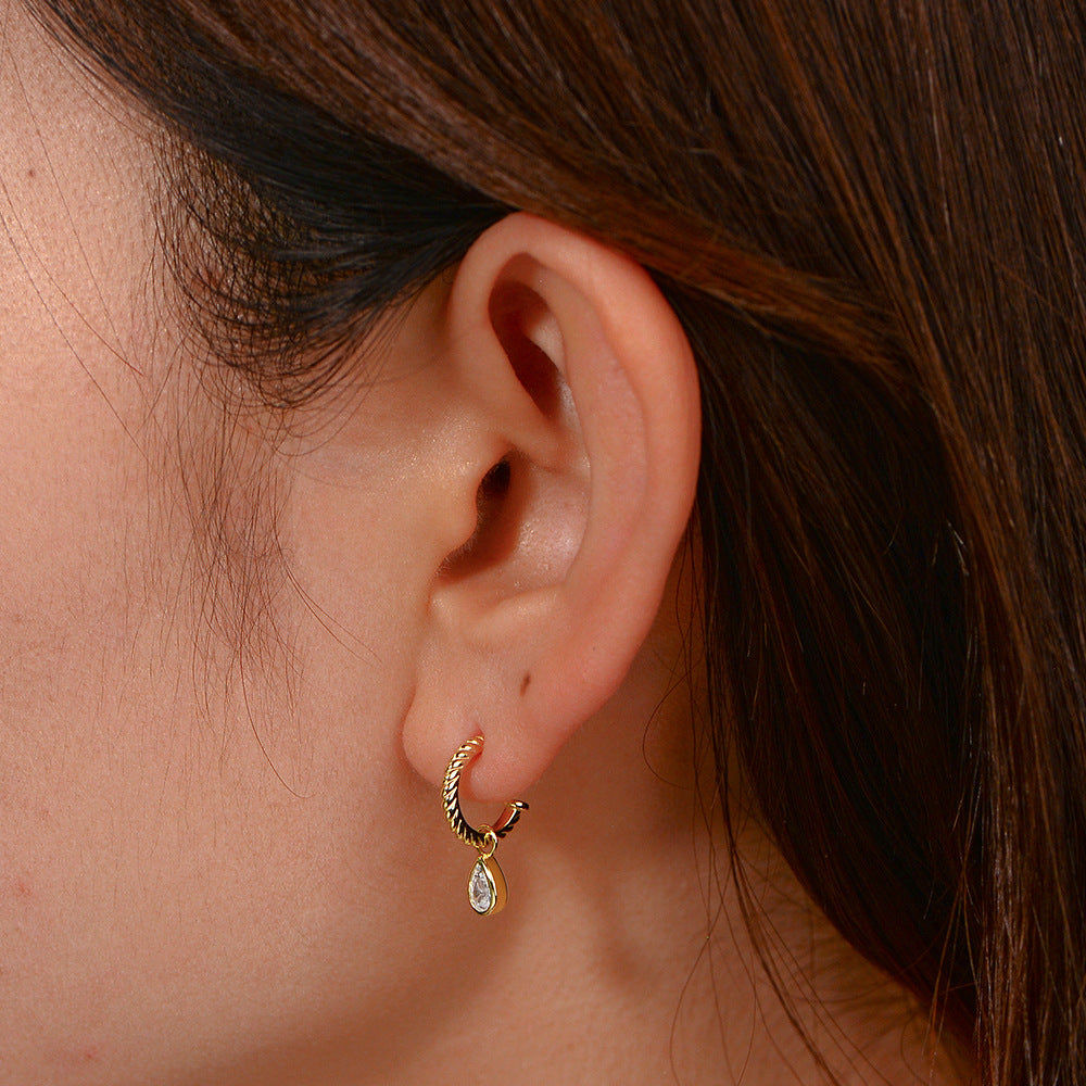 Planderful S925 Sterling Silver C Shaped Drop Earrings With Zircon Sparkle For Women