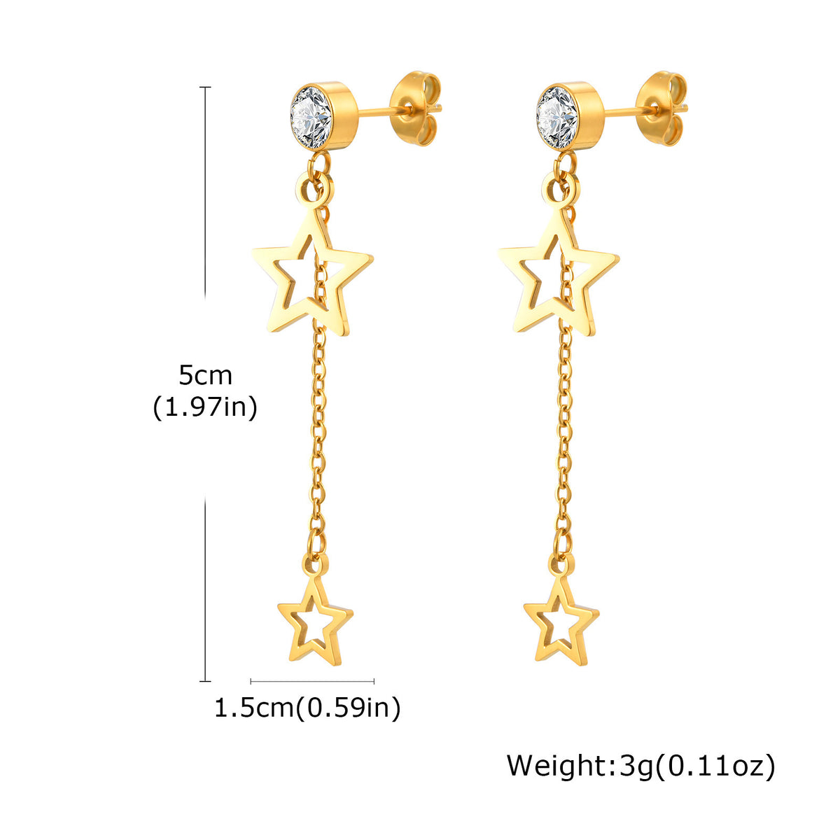 Gold-Tone Crystal Star Chain Drop Earrings