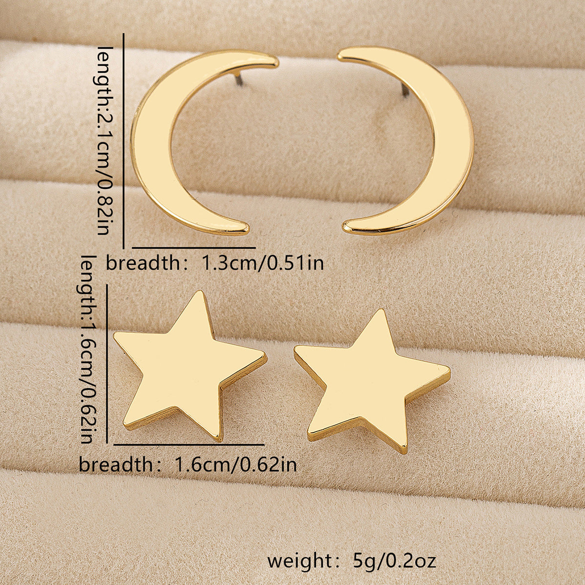 Planderful Vienna Verve Earrings Set – Minimalist Metal Star and Moon Design