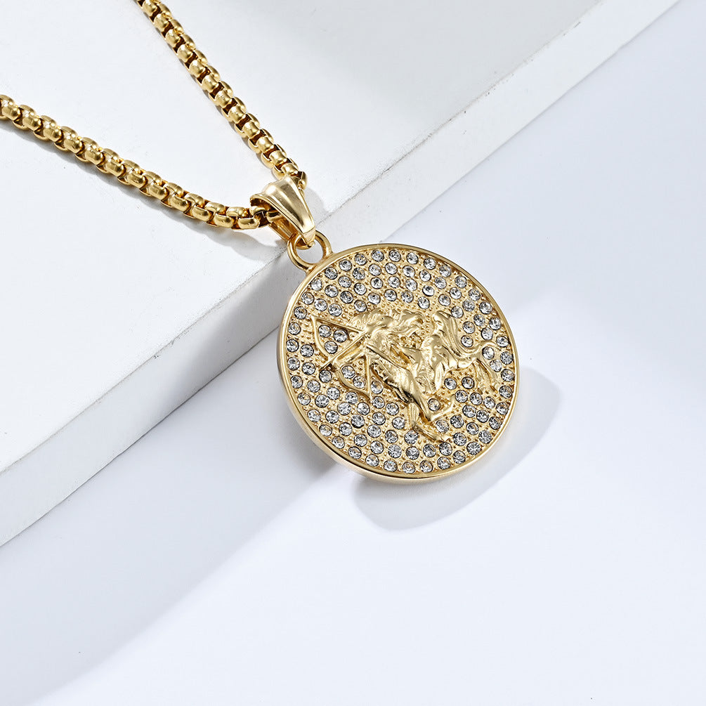 Planderful Twelve Constellations Zircon Titanium Steel Pendant For Hip Hop Style Fans