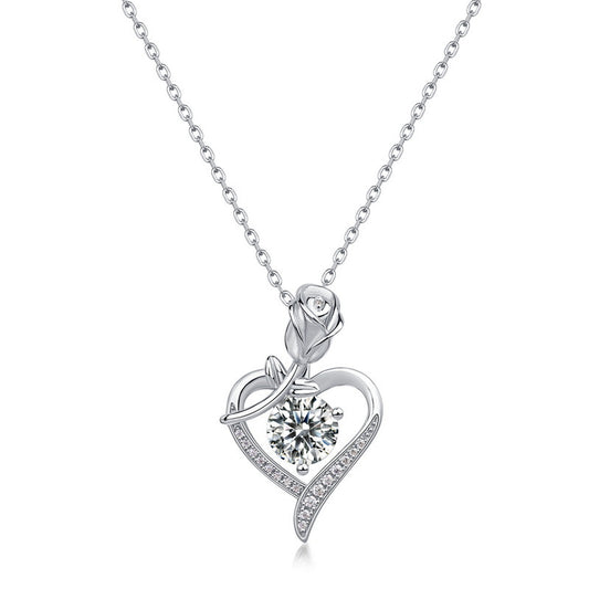 S925 Sterling Silver Moissanite Rose Pendant Necklace