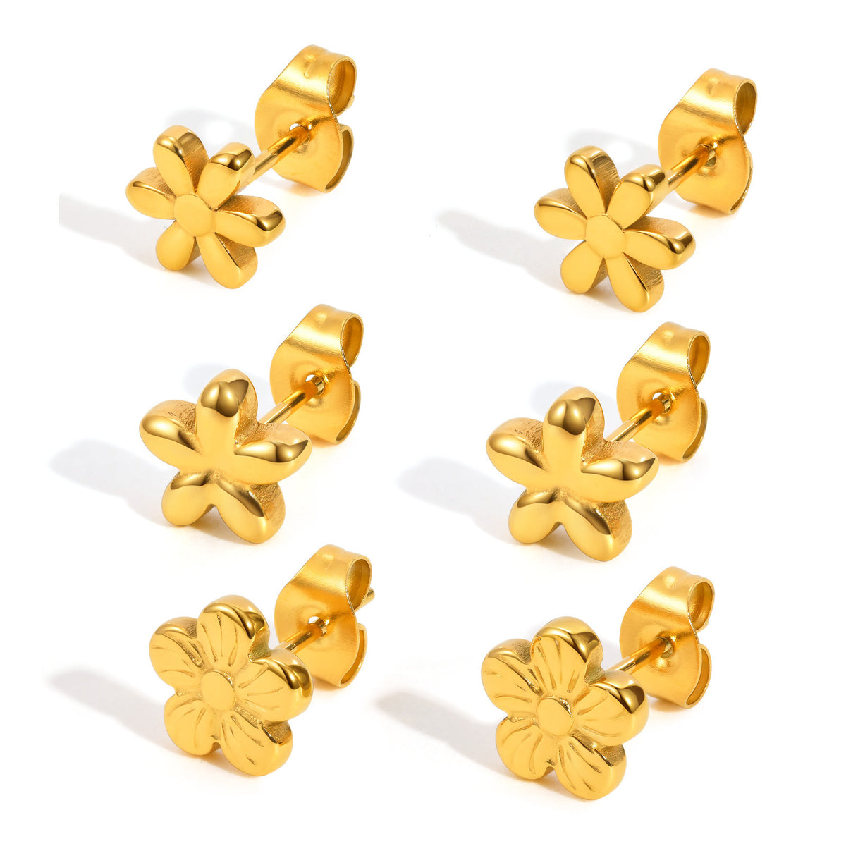 Stainless Steel Floral Gold-Plated Earrings
