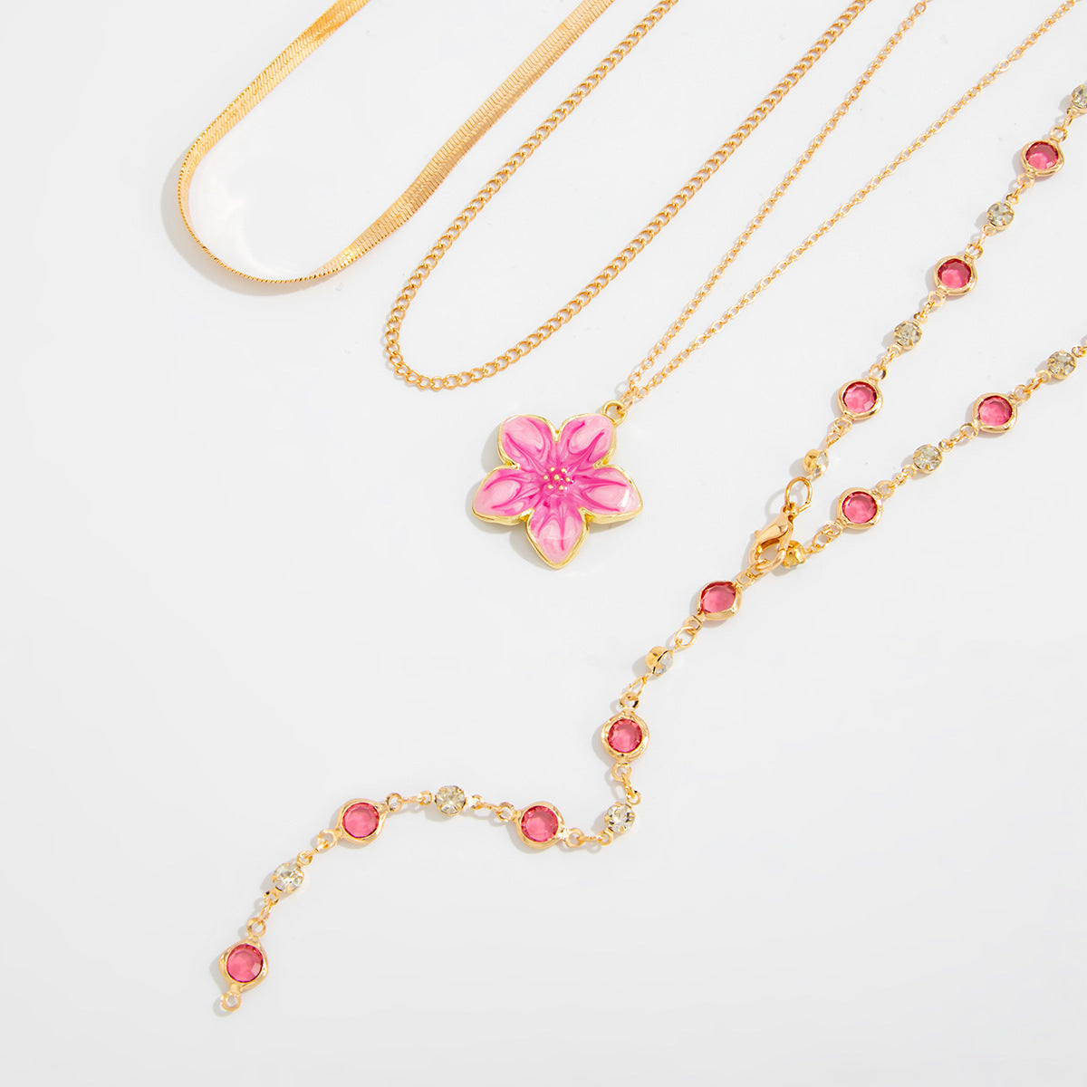 Light Luxury Oil Drip Flower Collarbone Holiday Y-Shaped Colored Zircon Fringed Necklace