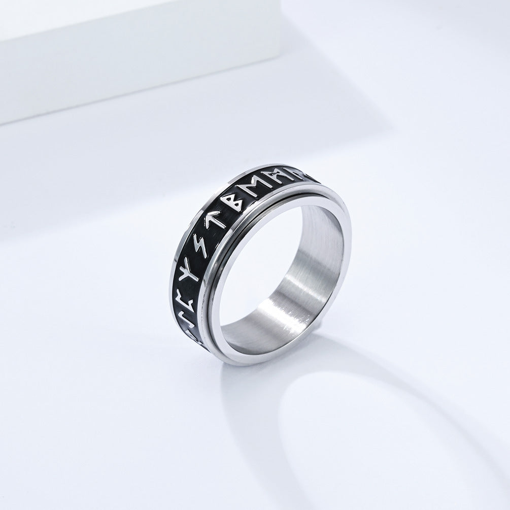 Viking Text Titanium Steel Rotating Ring For Men By Planderful Premium Durable Retro Style