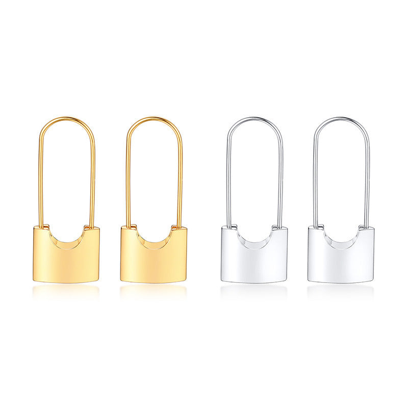 Korean Earrings Stainless Steel Lock Exaggerated Gold Jewelry