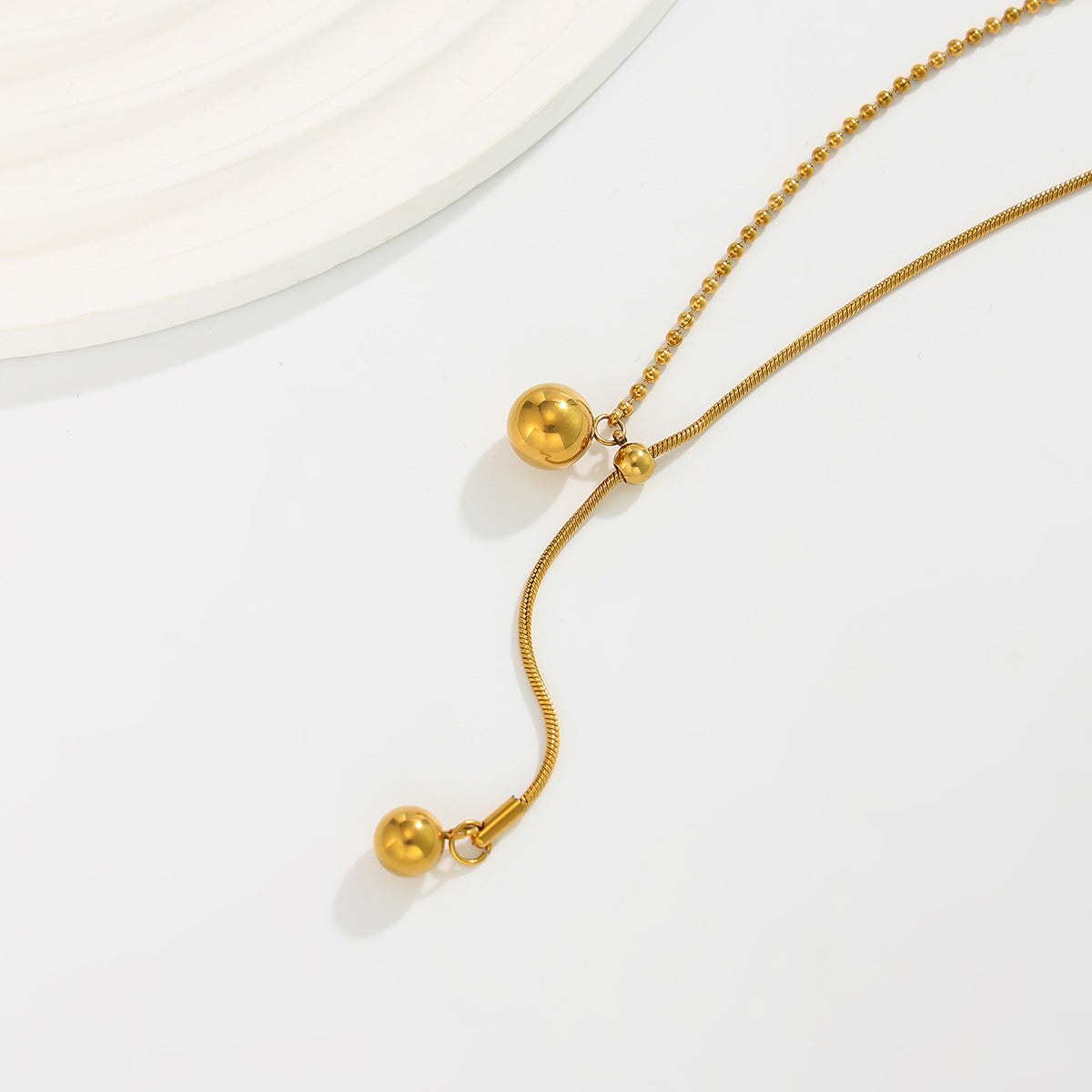 Adjustable Round Bead Snake Chain Necklace