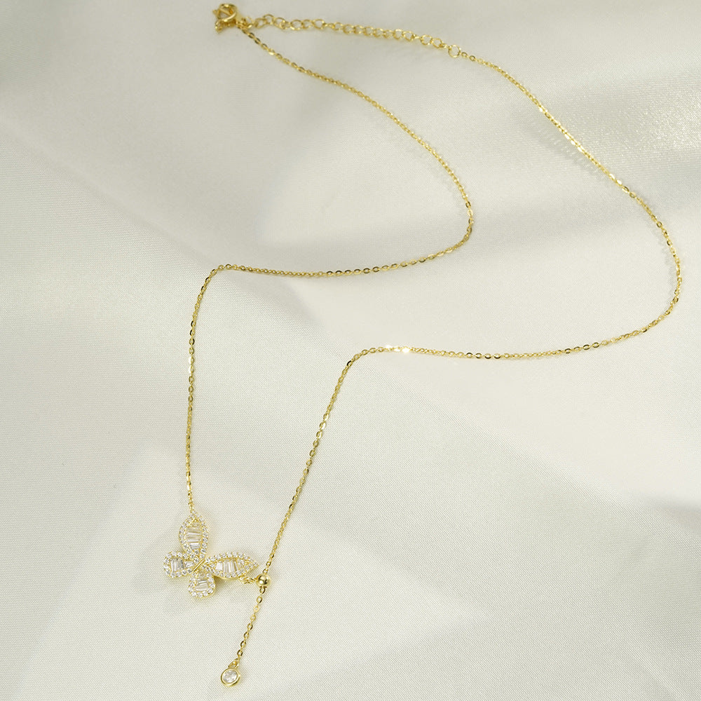 S925 Sterling Silver Zircon-Encrusted Butterfly Necklace