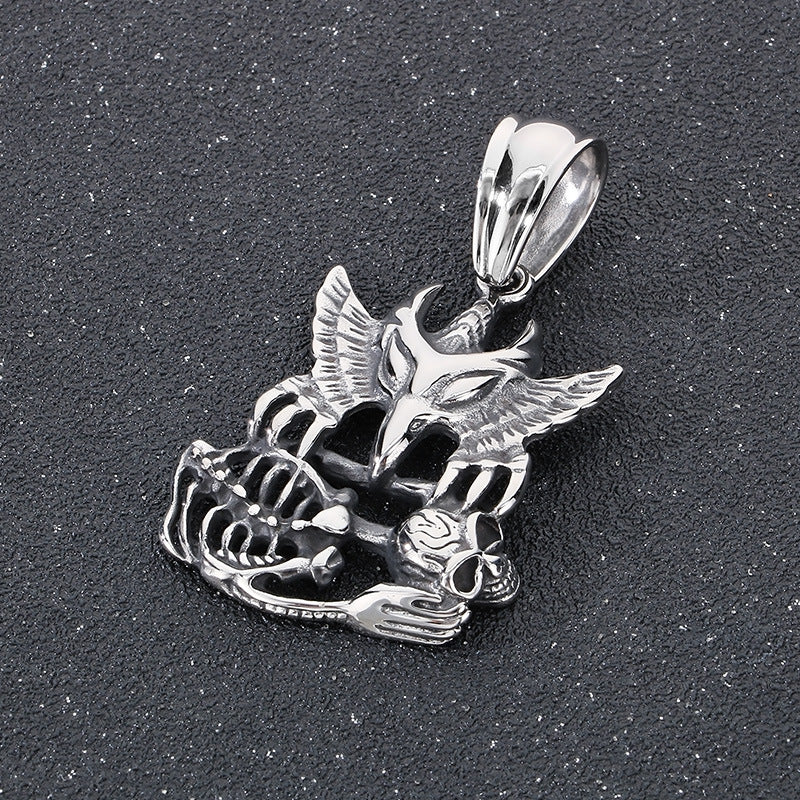 Evil Ghost Pendant, Retro Devil's Claw Masked Muse Skull Titanium Steel Pendant Necklace