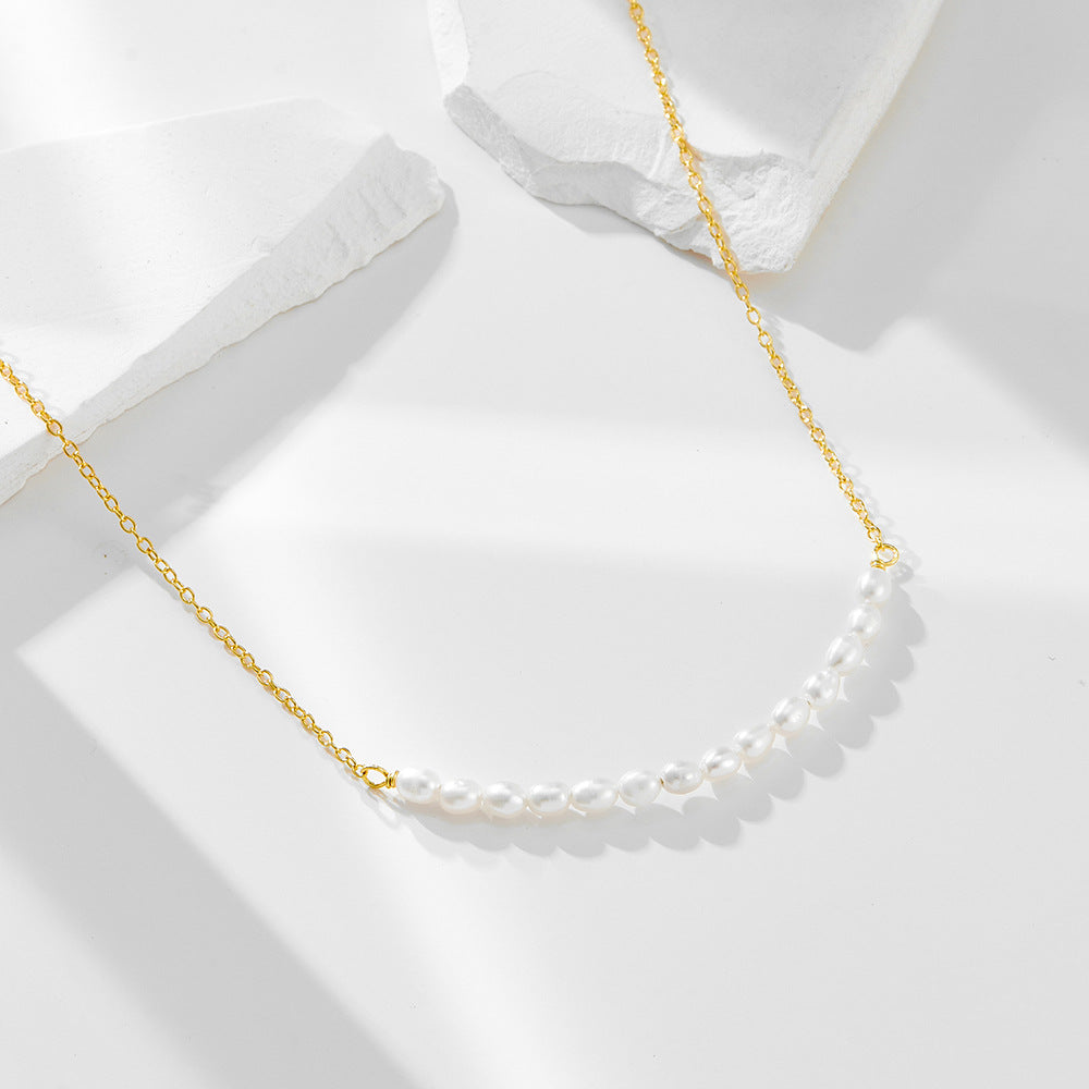 S925 Sterling Silver Smiley Face Natural Pearl Necklace And Versatile Freshwater Rice Bead
