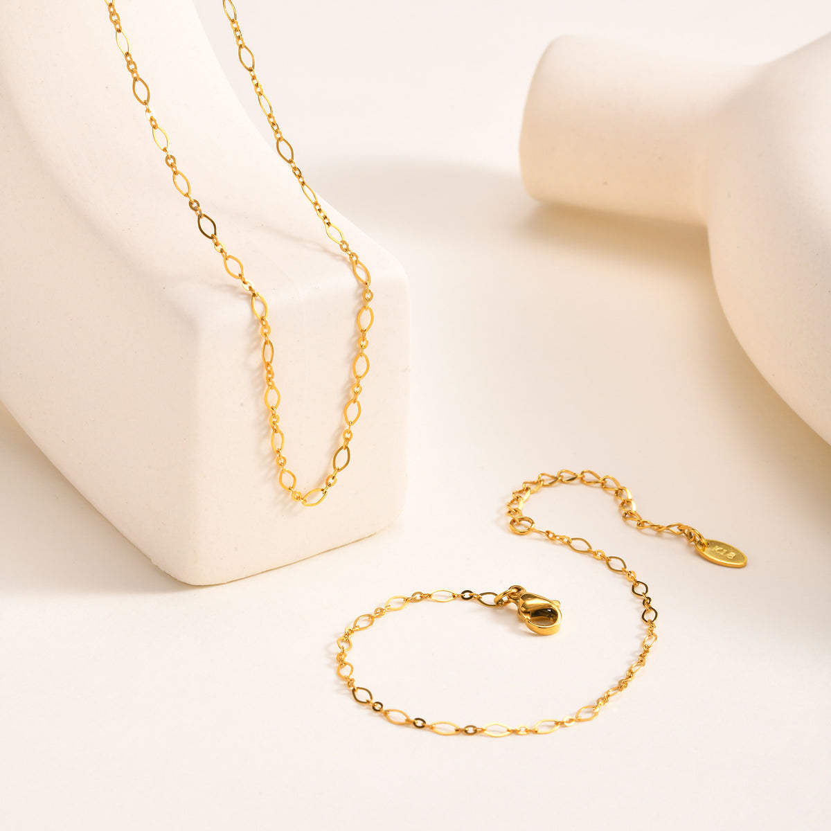 Rhombus Handmade Chain Gold Stainless Steel Bracelet