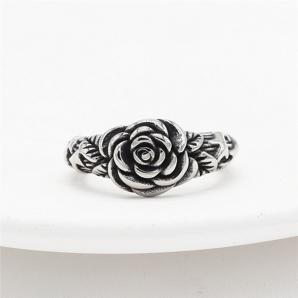 Planderful Rose Titanium Steel Ring Unisex Bold Statement For Men And Women Retro European Style