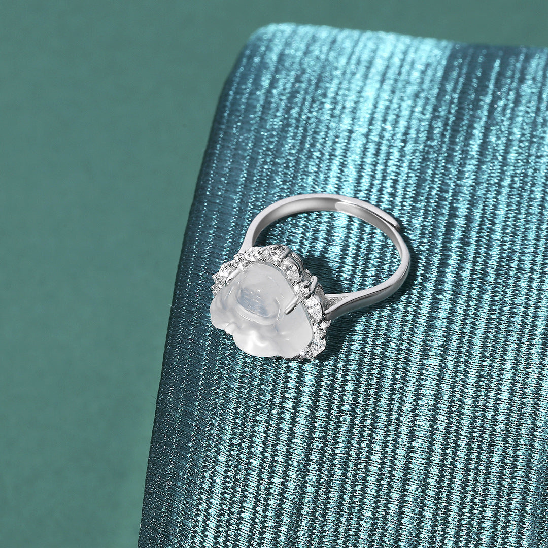 S925 Sterling Silver Natural Chalcedony Ring — Adjustable