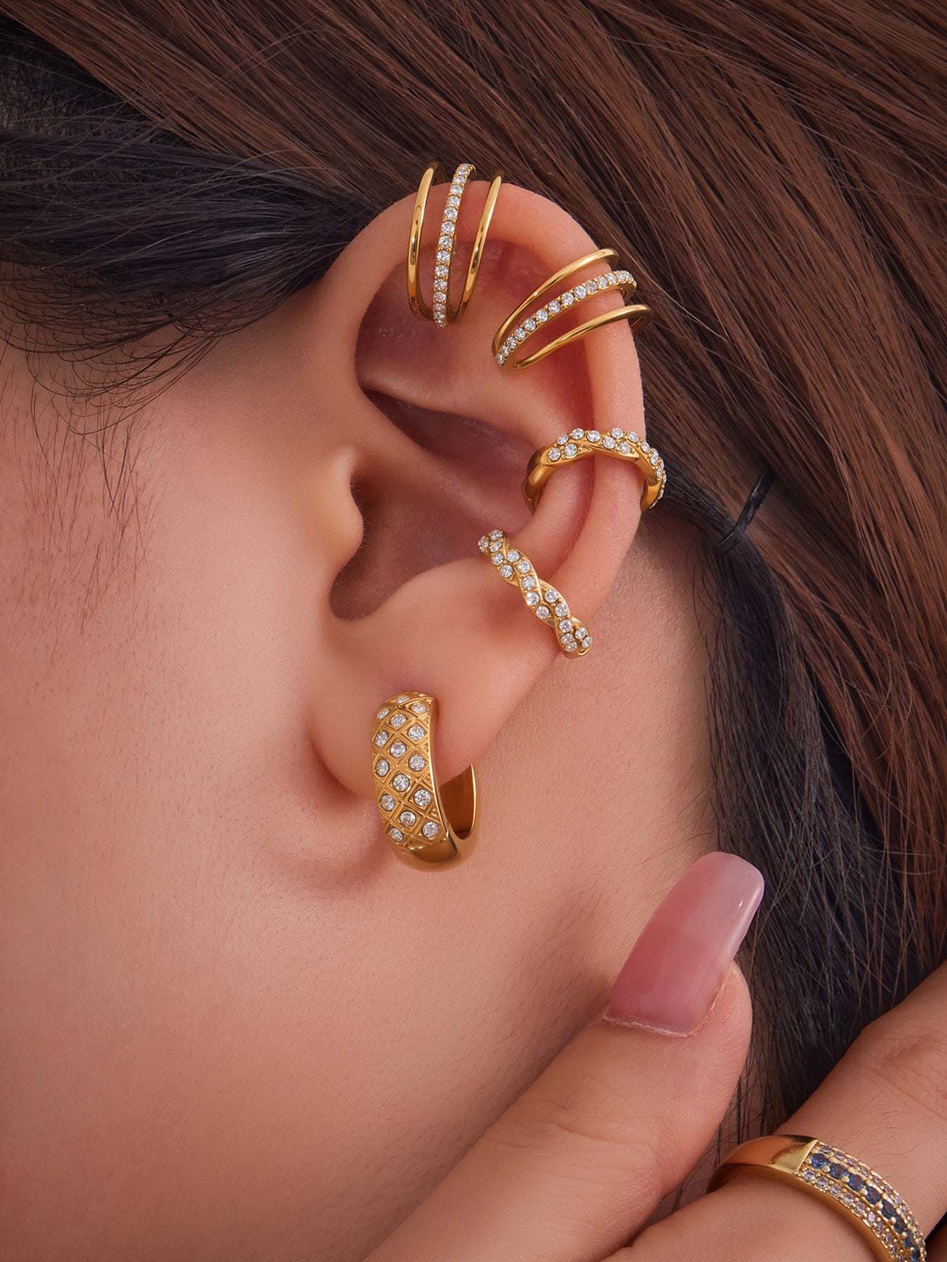 Planderful Women Zircon Ear Bone Clip Earrings 18K Gold