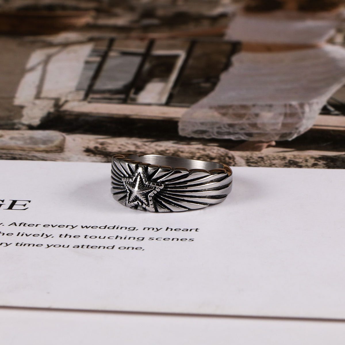 Titanium Steel Pentagram Ring For Men Retro Fashion Jewelry