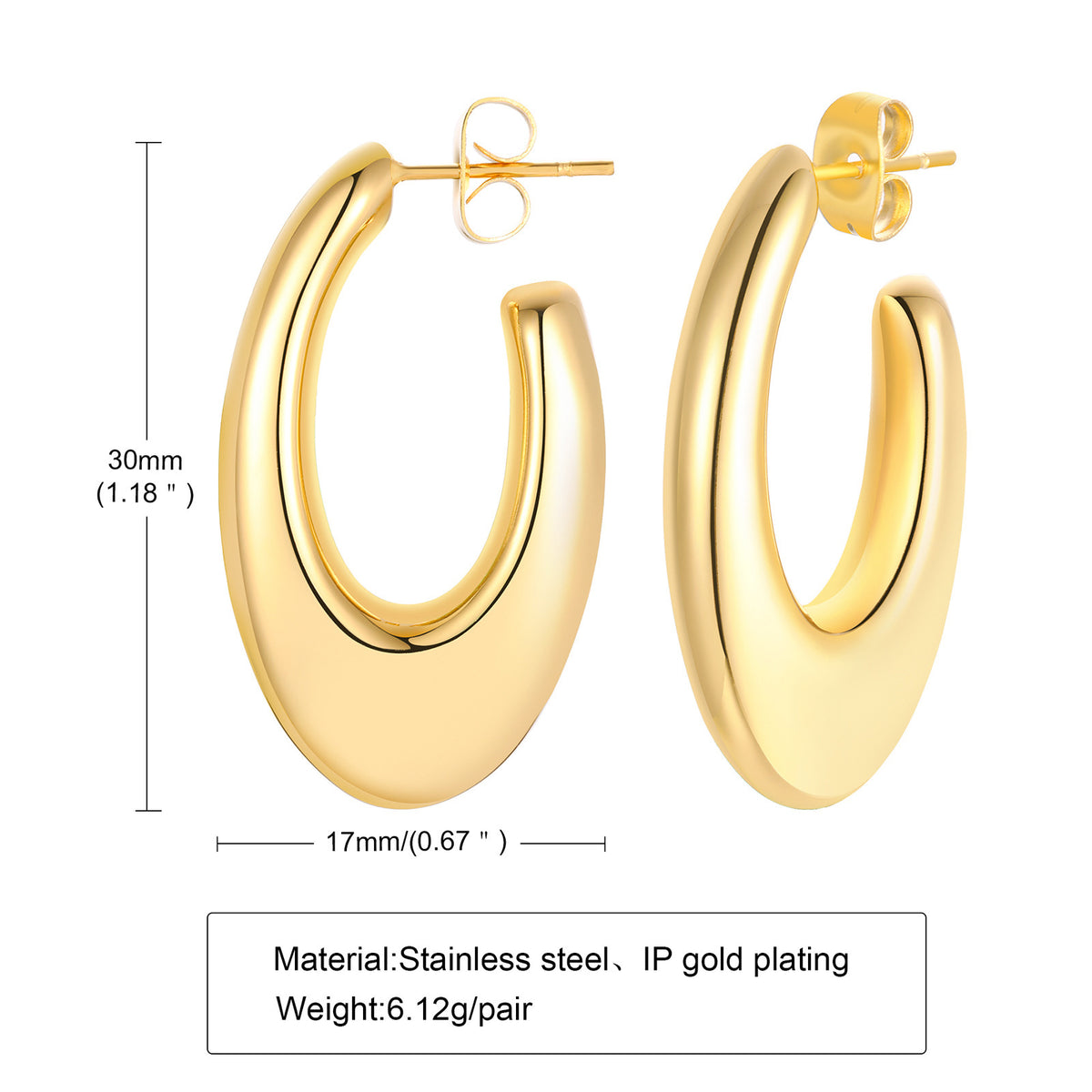 Gold-Tone Sculptural Oval Open Hoop Earrings