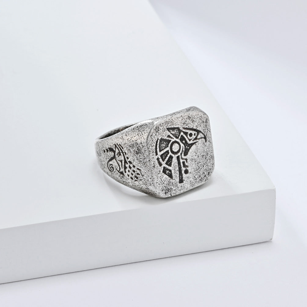Planderful Horus Sky God Ring For Men Titanium Steel Egyptian Pharaoh Jewelry With Iconic Bold Design