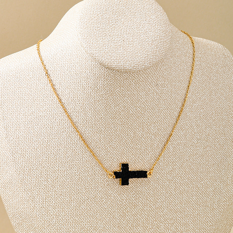 Planderful Vienna Verve Necklace – Trendy Metal Cross Resin Pendant