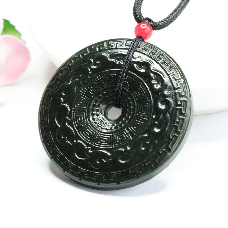 Natural Hotan Jade Pendant Dark Green Ping'an Buckle Jade Jewelry
