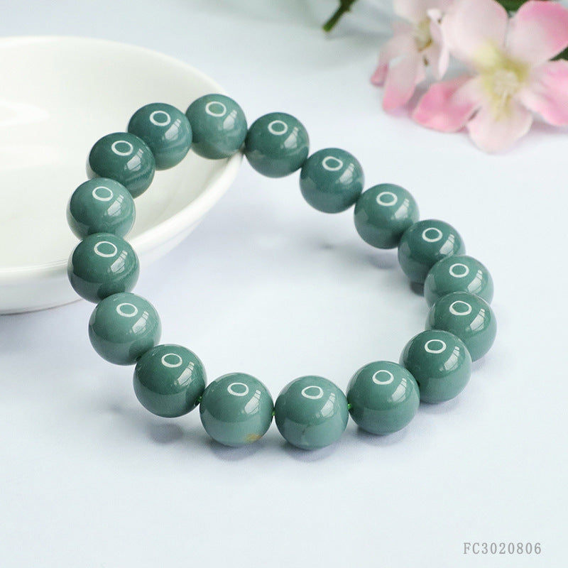 Blue Water Jadeite Round Bead 12 mm Bracelet