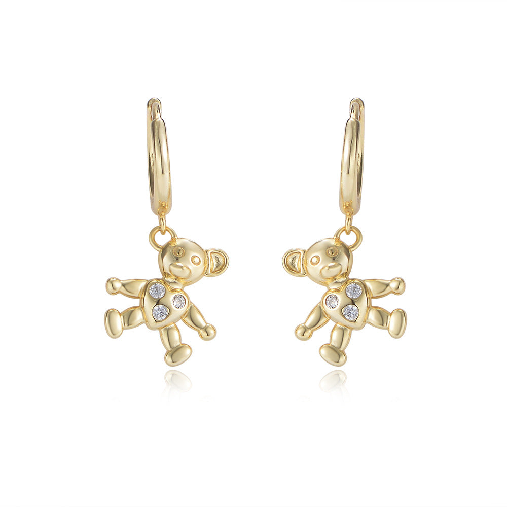 S925 Sterling Silver Sweet And Cute Three-Dimensional Love Bear Pendant Earrings Japanese And