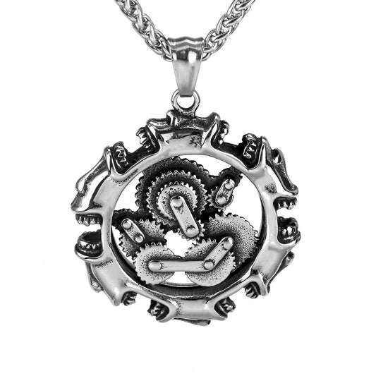 European and American Jewelry Wholesale Titanium Steel Men's Pendant Necklace Retro Punk Gear Tag Decoration