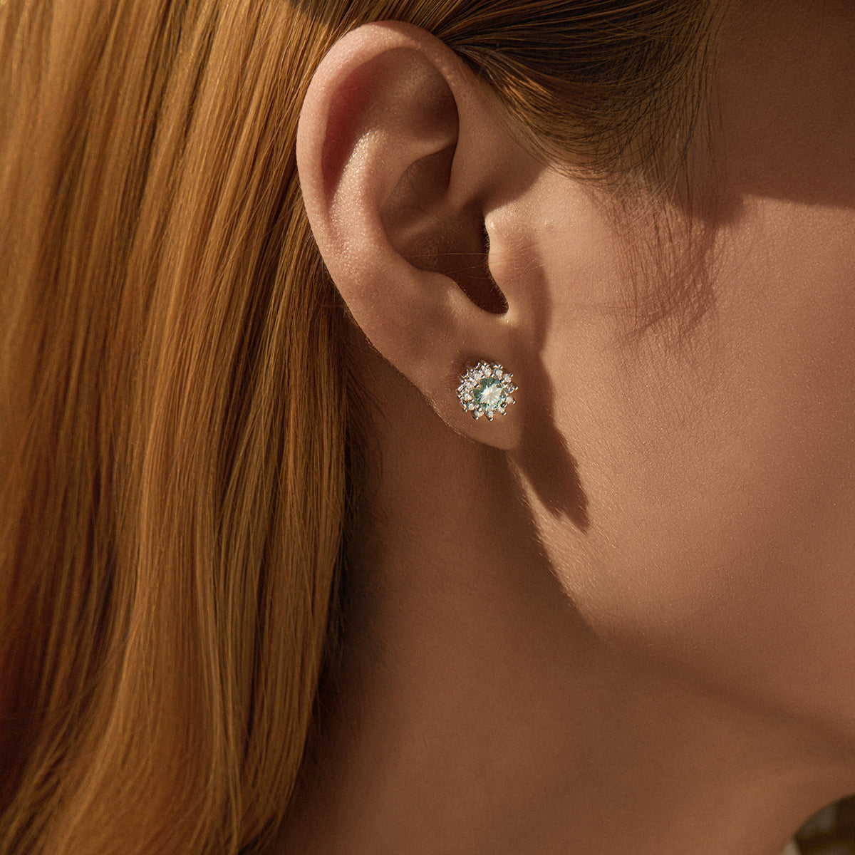 925 Sterling Silver Snowflake Turquoise Moissanite Earrings