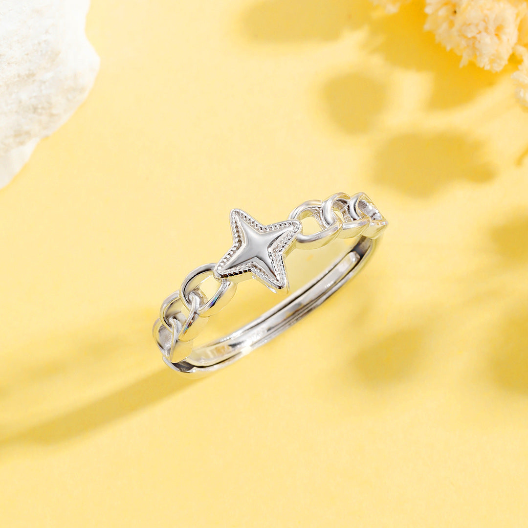 Planderful Everyday Genie – S925 Sterling Silver Tetragonal Star Ring with Adjustable Tail