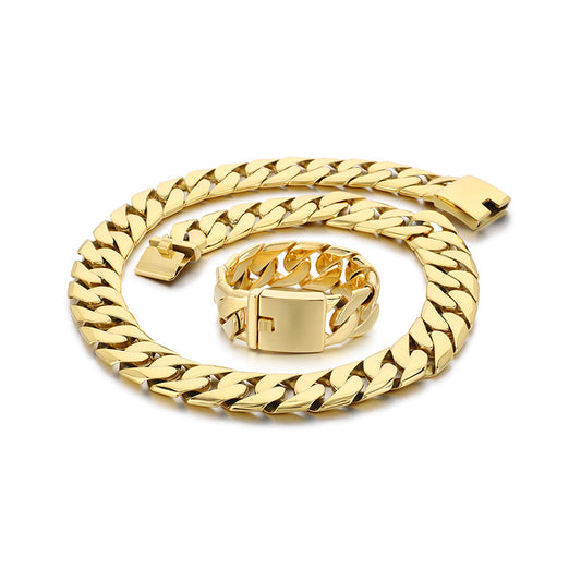 Mens Titanium Steel Cuban Chain Necklace European Style