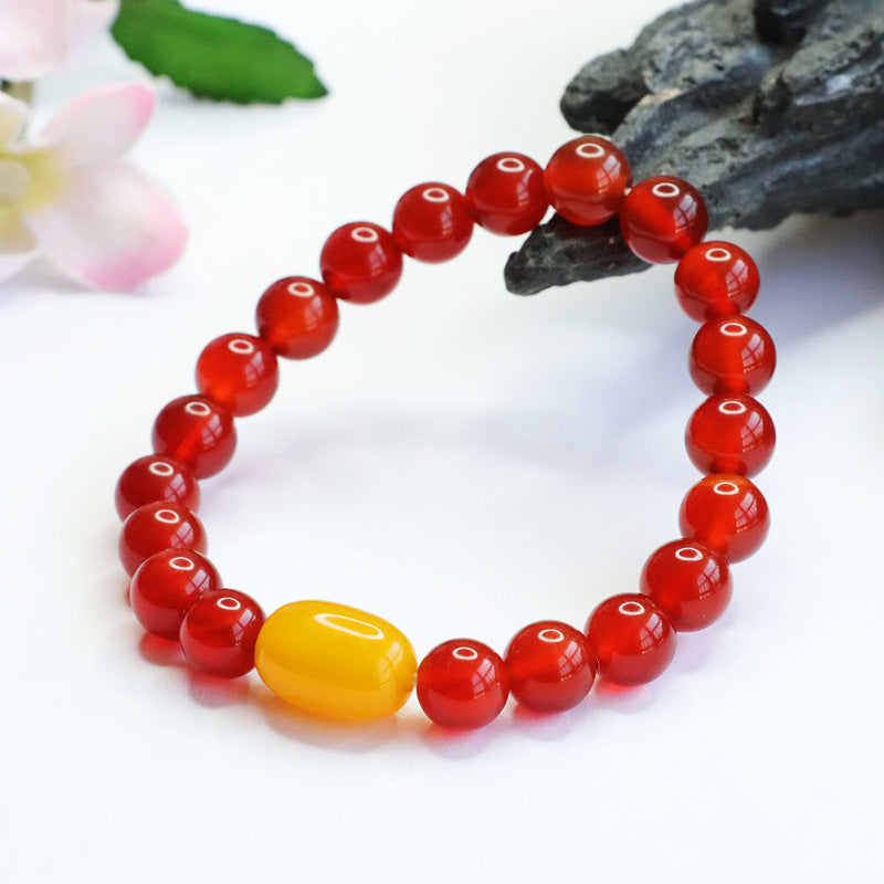 Fortune's Favor Sterling Silver Bracelets with Natural Red Agate and Yellow Chalcedony Gems