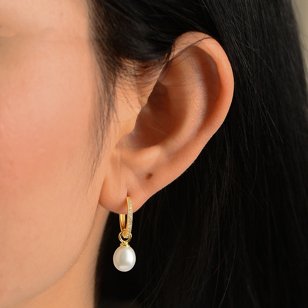 Planderful S925 Sterling Silver Pearl Earrings With Zircon Inlay For Elegant Feminine Style